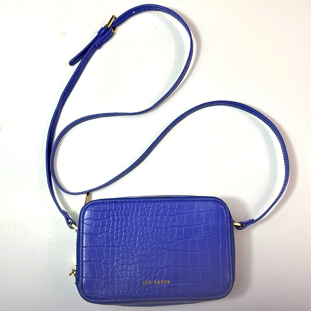 Ted Baker mini crossbody in blue/purple/gold EUC